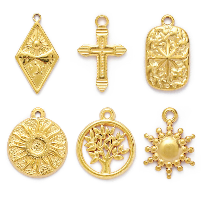 Life Tree Cross Stainless Steel DIY Charms Crescent Moon Sun Necklace Pendants Women's Fashion Jewelry Wholesale