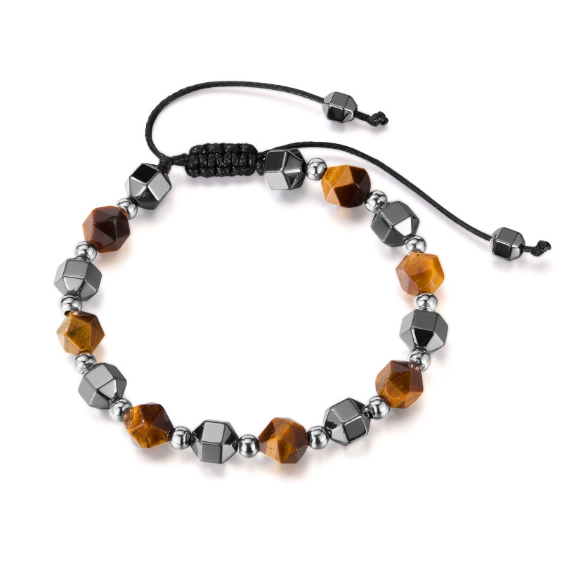New Fashion Faceted Natural Stone Beads Men Jewelry Handmade Macrame Bracelet Gift