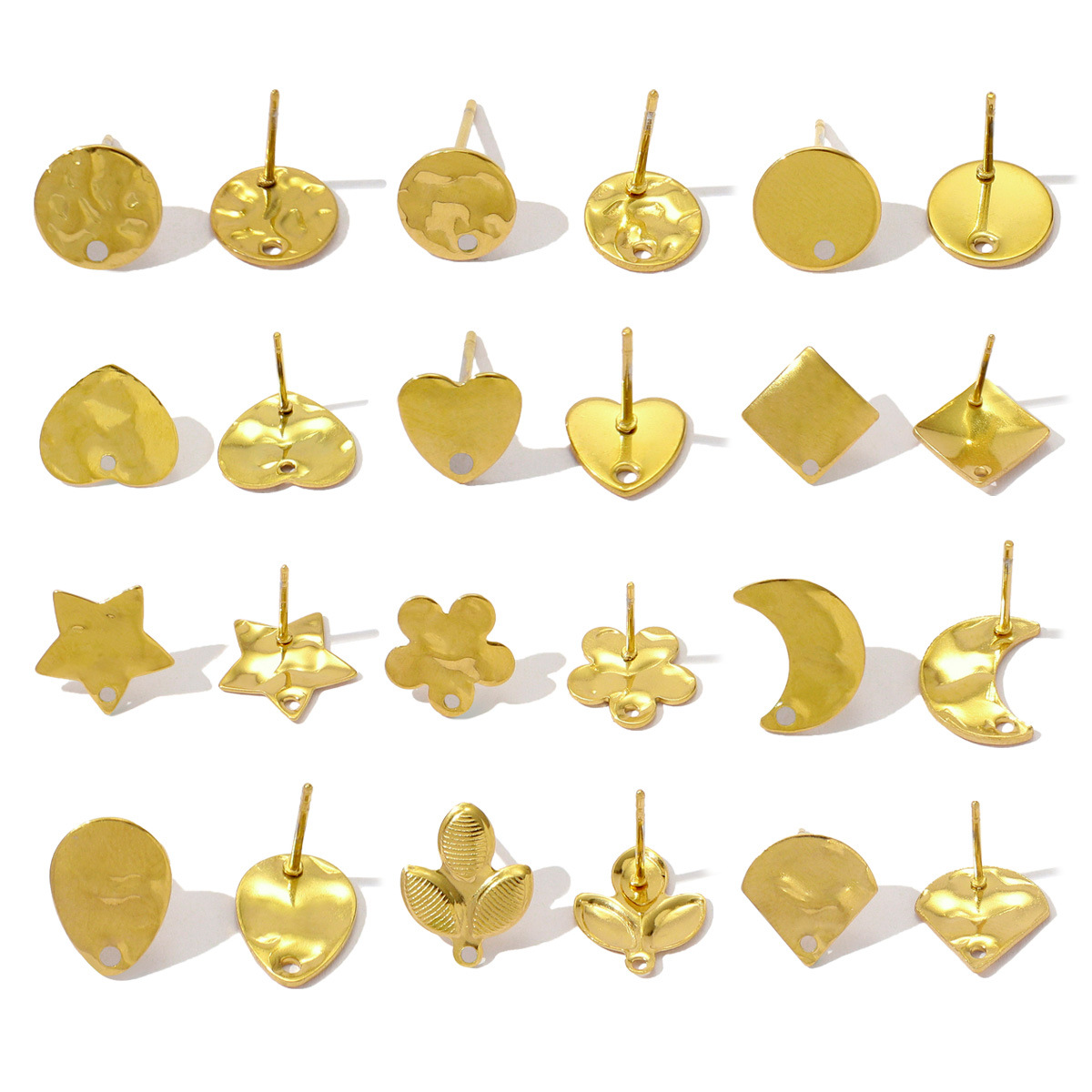 Geometric Stainless Steel Flower Heart DIY Studs Earrings Women Round Crescent Moon Accessories for Ear Jewelry Making