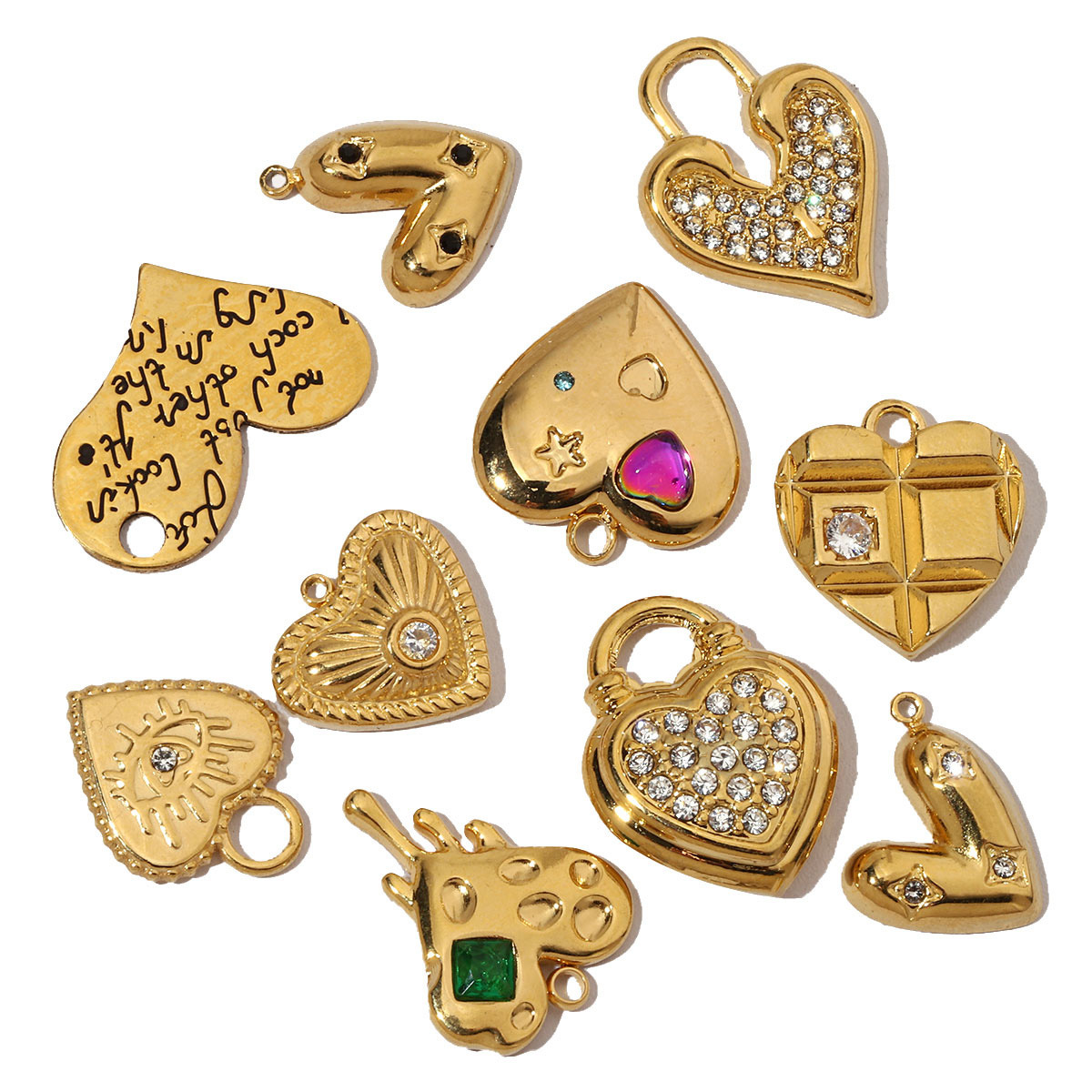 French Antique Stone Heart Stainless Steel Bracelet Diy Charms Women Love Necklace Pendant Lock Jewelry