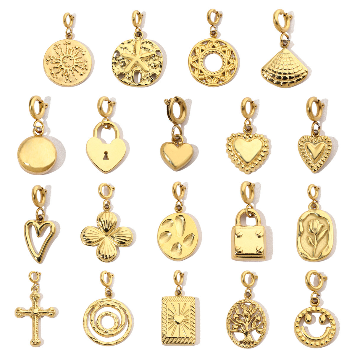 Life Tree Cross Stainless Steel Diy Clip on Charms Love Flower Sun Women Bracelet Necklace Lobster Pendant