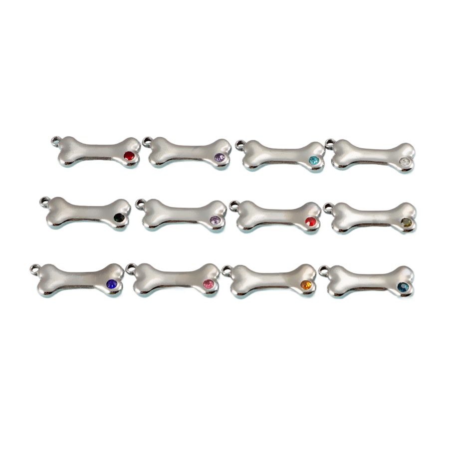 Stainless Steel Cute Crystal Bone Birthstone Birthday Stone Charms for DIY Bracelets Necklace