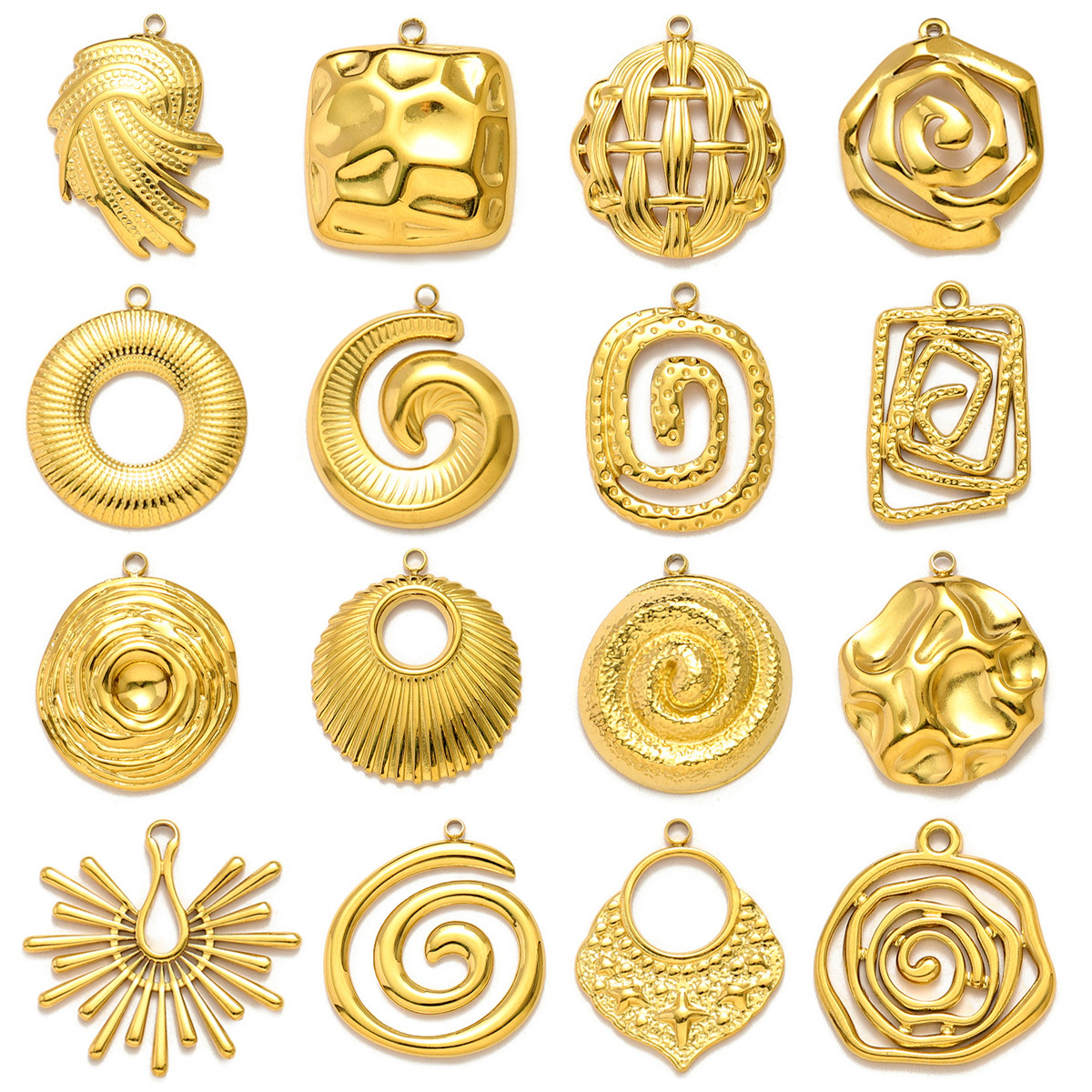 French Hollow Flower Stainless Steel DIY Charm Geometric Spiral Necklace & Earrings Pendants Women's Irregular Jewelry