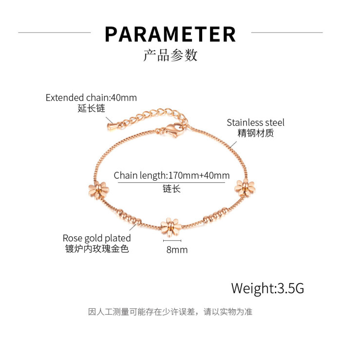 Titanium Steel Rose Gold Plated Small Fresh Daisy Charm Bracelet Female Jewelry Trendy Chain & Link Bracelets