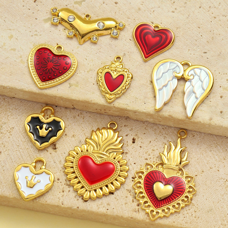 Stainless Steel Enamel Heart Crown Pendants Charms for DIY Fashion Jewelry Making Necklace Earring Wholesale
