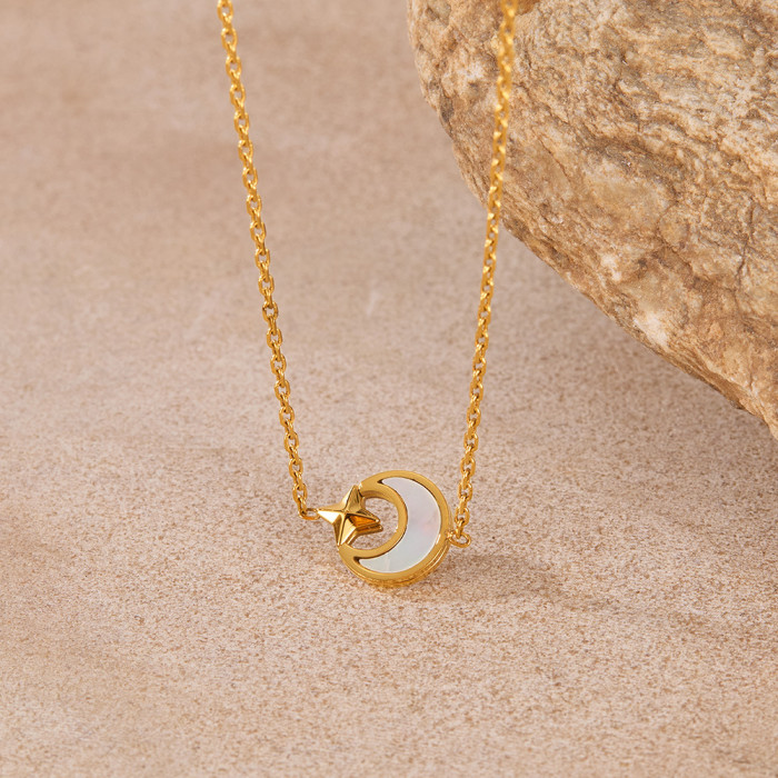 Japanese and Korean Titanium Steel Shell Moon Necklace Jewelry Niche Highend Sense Light Luxuryversatile Simple Collarbone Chain