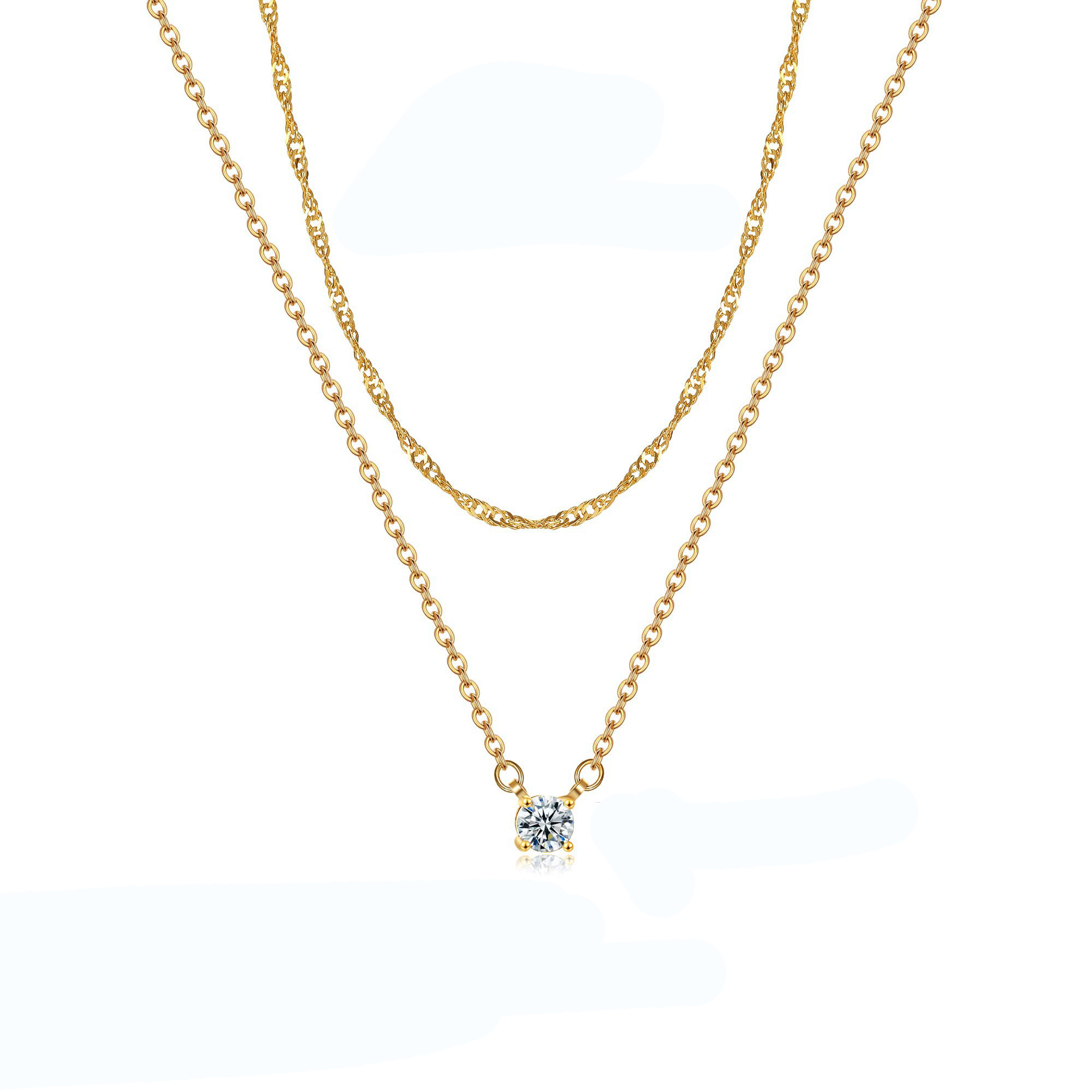 Trendy Stainless Steel Double-layer Chains Choker Necklace Bohemia CZ Crystal Pendant Necklace for Women Jewelry