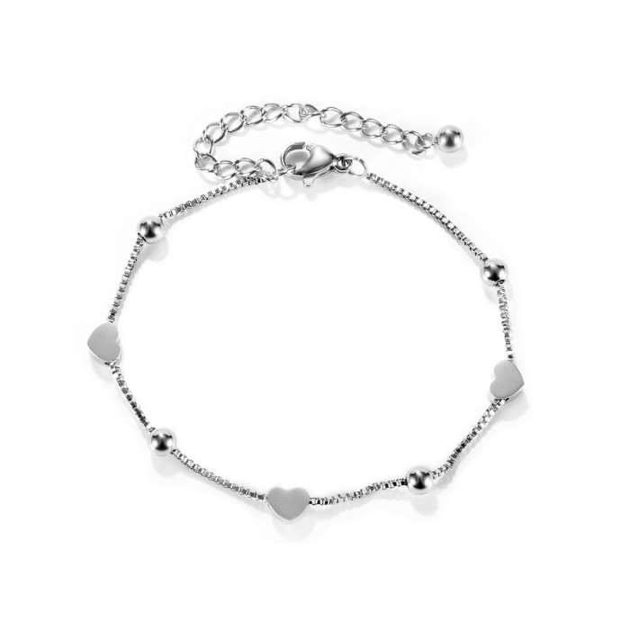 Titanium Stainless Steel Heart Charm Bracelets for Women Girls Cute Romantic Gold Plated Chain Bracelet Jewelry
