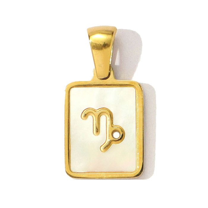 French Retro Stainless Steel Square Zodiac Diy Charm Women 12 Star Signs Necklace Pendant Aries Shell Jewelry Wholesale