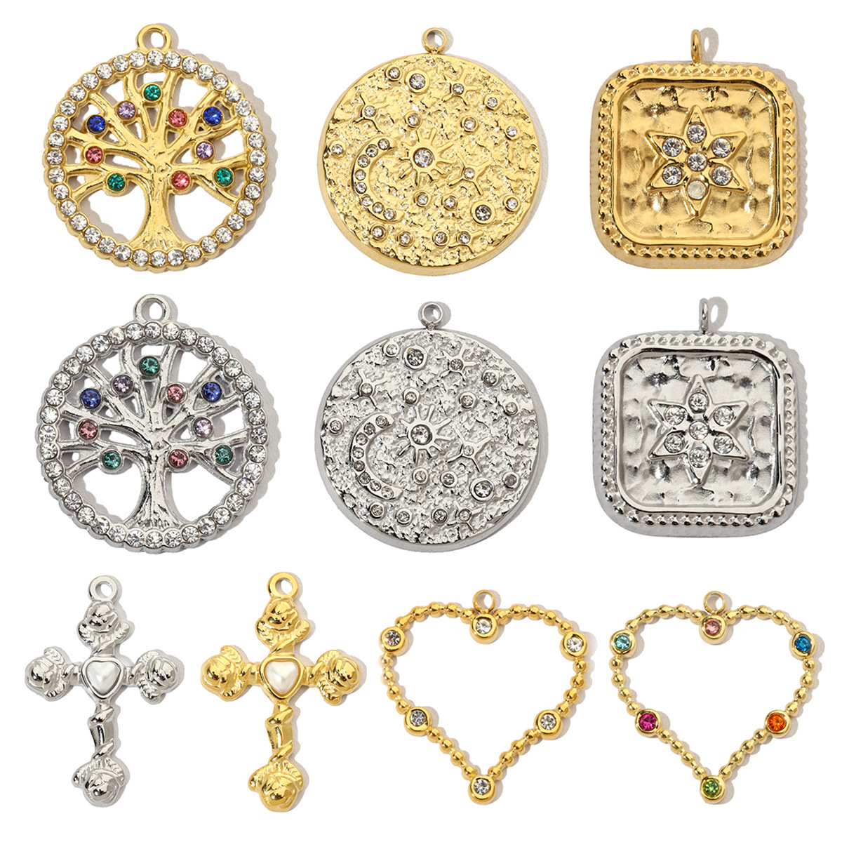 French Moon Star Stainless Steel Diy Charms Women Tree of Life Earring Necklace Pendant Cross Heart Jewelry