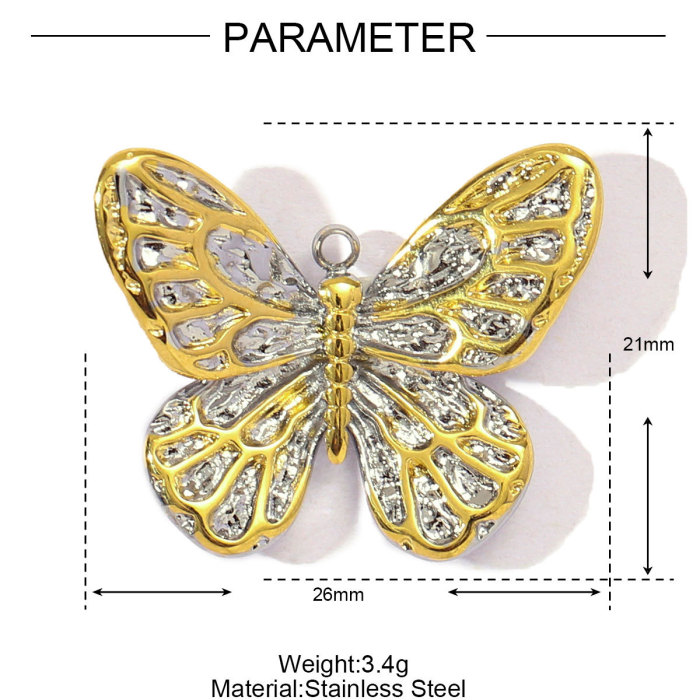 French Stainless Steel Two Tone Heart Shell Eye Necklace Pendant Women Crescent Moon Star DIY Charms Dragonfly Jewelry