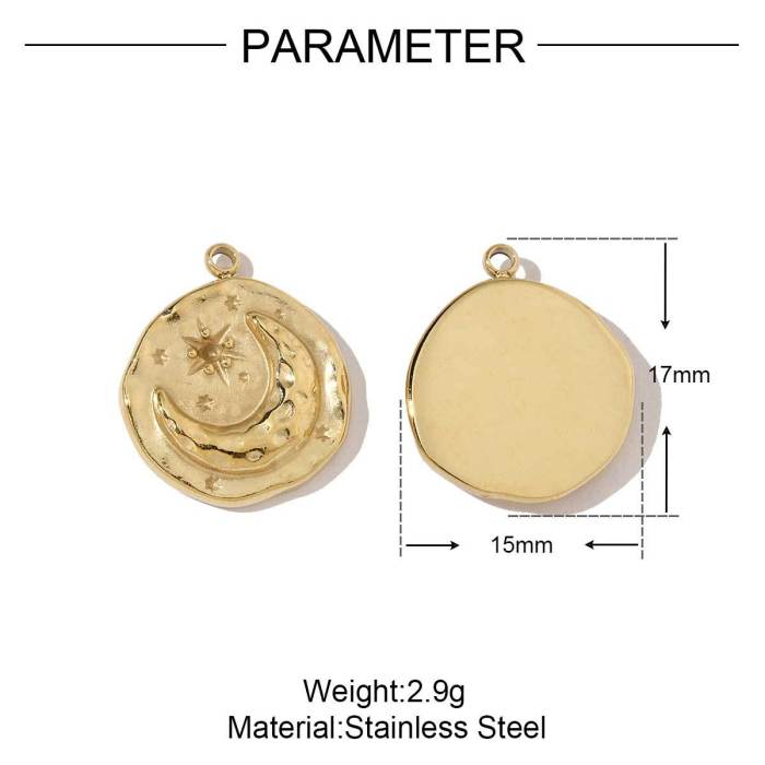 Stainless Steel Crescent Angel Eye Sun Charms Square Brick Palm Leaf Starfish Necklace DIY Small Pendant Wholesale