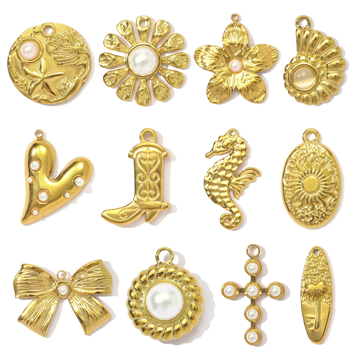 French Stainless Steel Pearl Cross Flower DIY Earring Charms Boot Conch Necklace Pendants Women Bow Knot Heart Jewelry