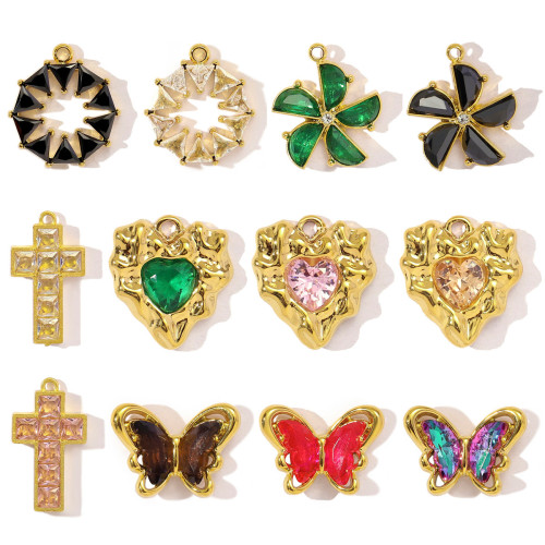 Stainless Steel Glass Stone Charm Cross Butterfly Heart Pendants For DIY Jewelry Making Necklace Earring Wholesale