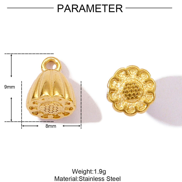 Stainless Steel Heart Lock Rose DIY Charms Angel Wing Flower Necklace Pendants Women's Lotus Seedpod Jewelry