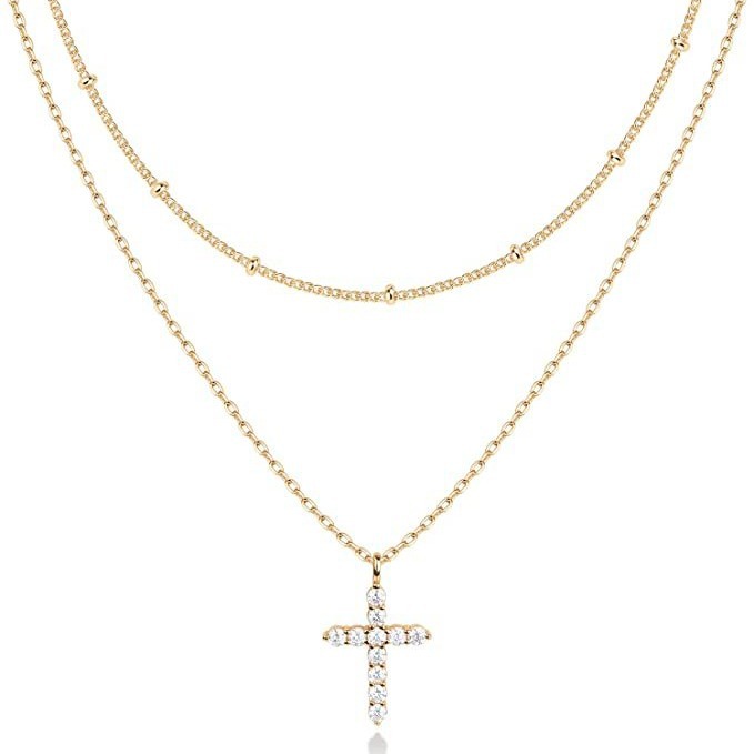 14k Gold Plated Layering Necklaces Stylish Minimalist Design Cross Pendants Necklace Jewelry Birthday Gifts for Women Teen Girls