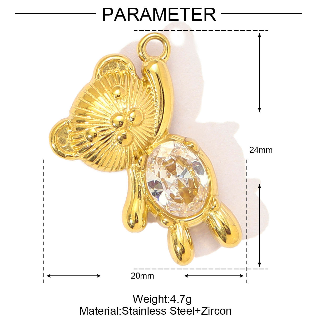 Mirror Polish Stainless Steel Cubic Zircon Heart Diy Charm Women Stone Eye Bear Necklace Pendant Crescent Star Jewelry