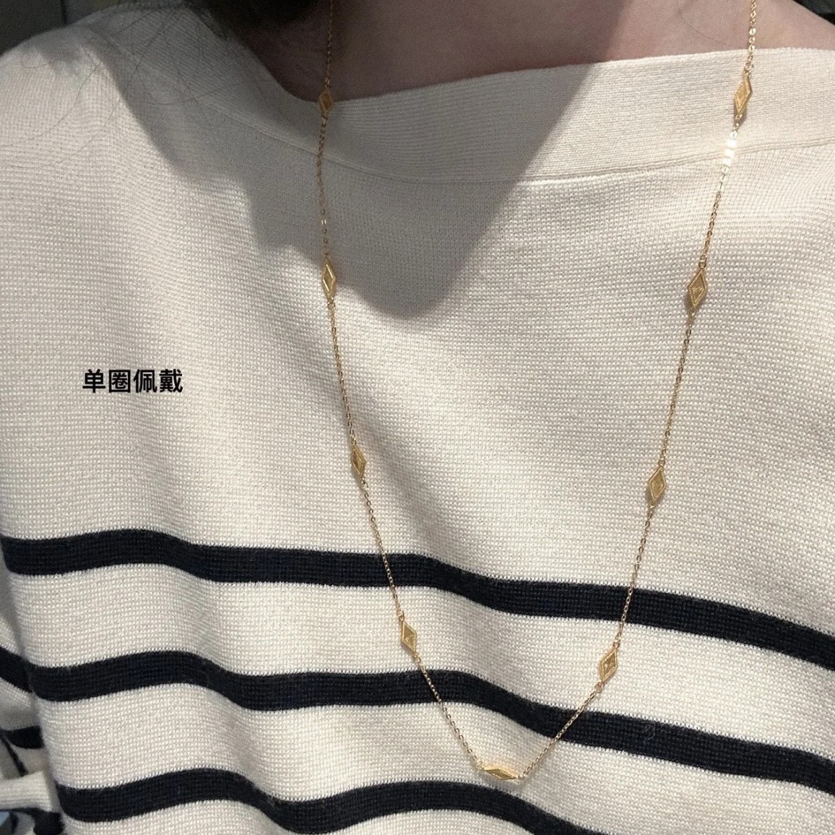Golden double - sided diamond - shaped necklace, a new Chinese - style, simple, niche and long - style sweater chain2