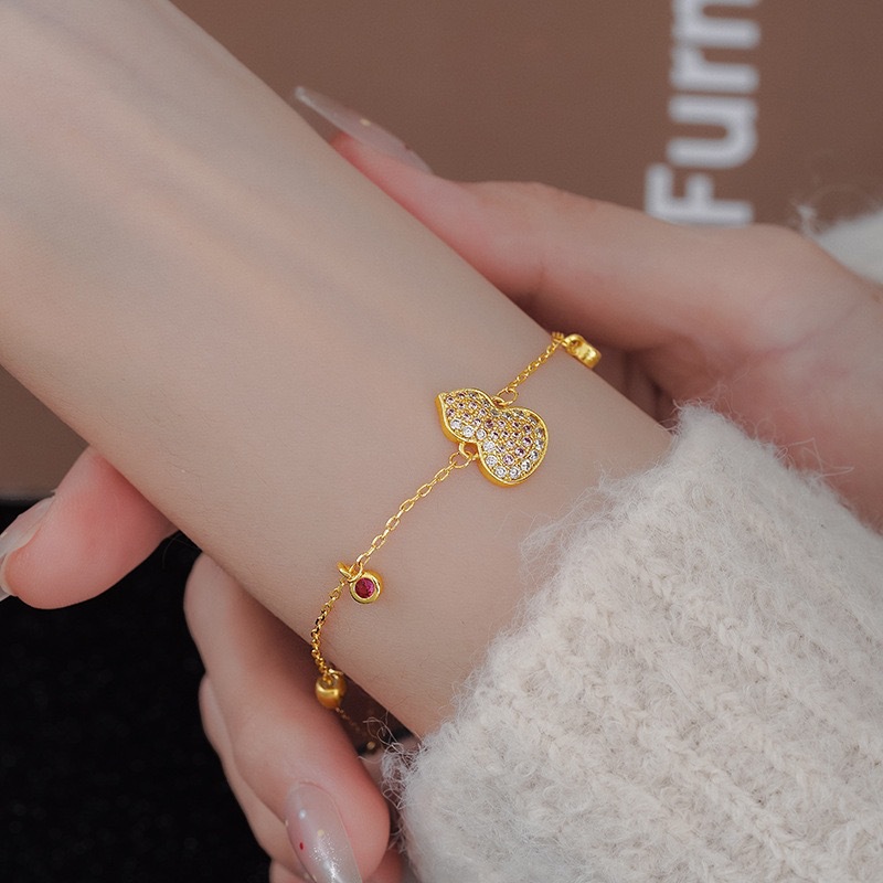 Light luxury high-end full diamond gradual change pink corundum gourd bracelet necklace national style fashion niche design suit women3