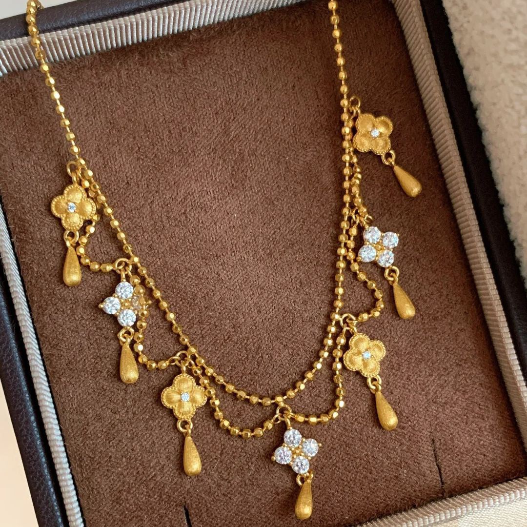 Water Drop Tassel Four - Leaf Clover Necklace for Women3