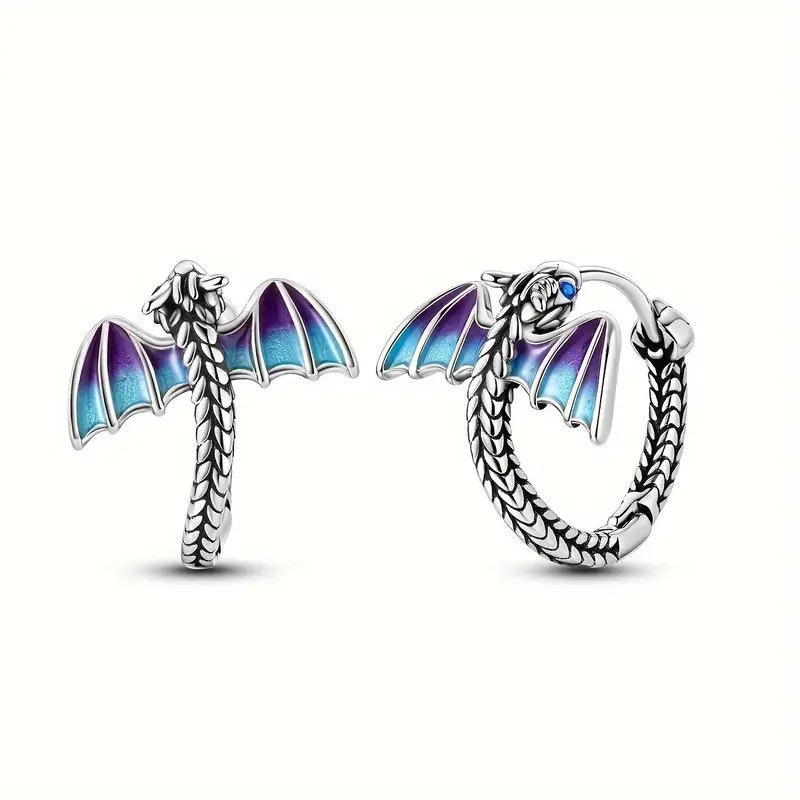 Thai Silver Plated Dragon Wing Earrings Unisex Hip Hop Daily Party