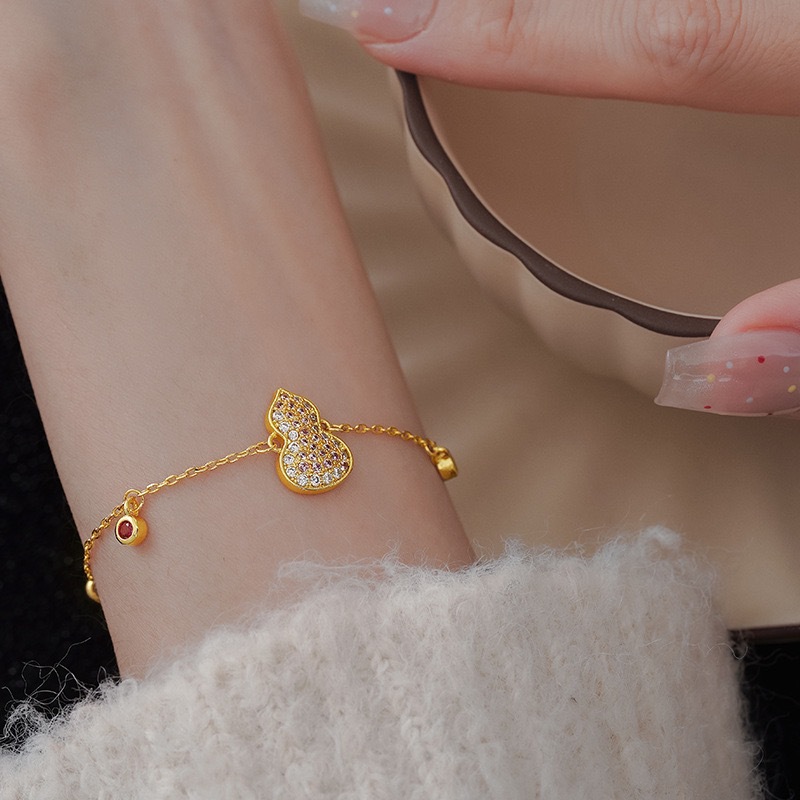 Light luxury high-end full diamond gradual change pink corundum gourd bracelet necklace national style fashion niche design suit women4