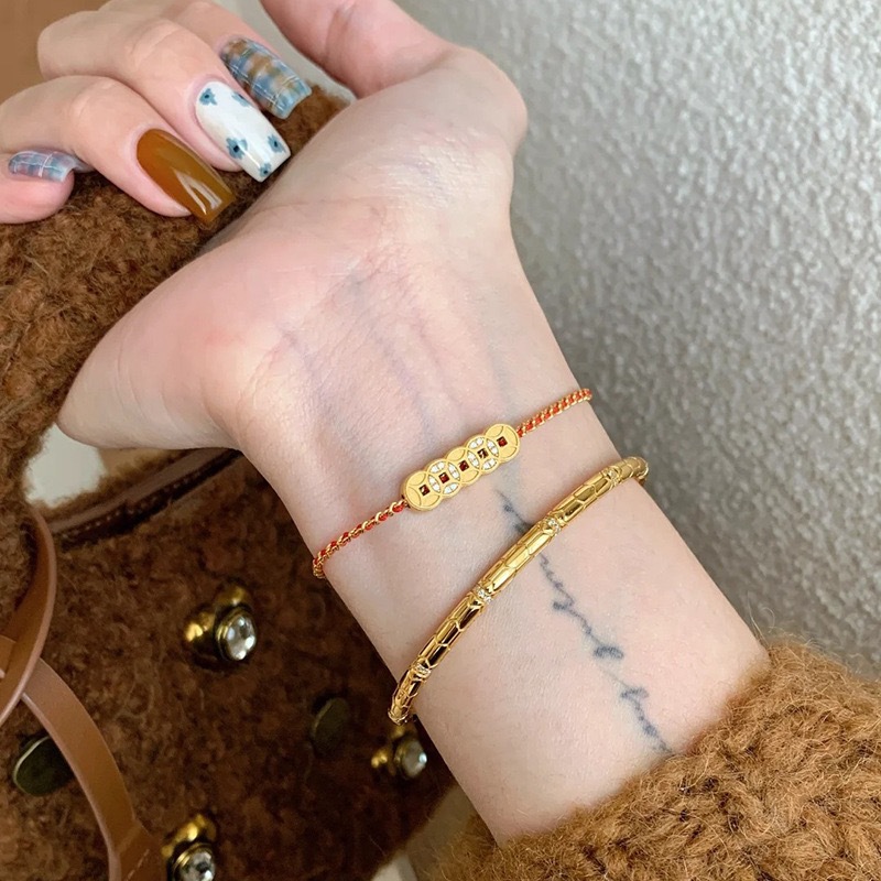 Gold five emperors coin woven rope bracelet women's new light luxury retro fashion design sense versatile hand jewelry4