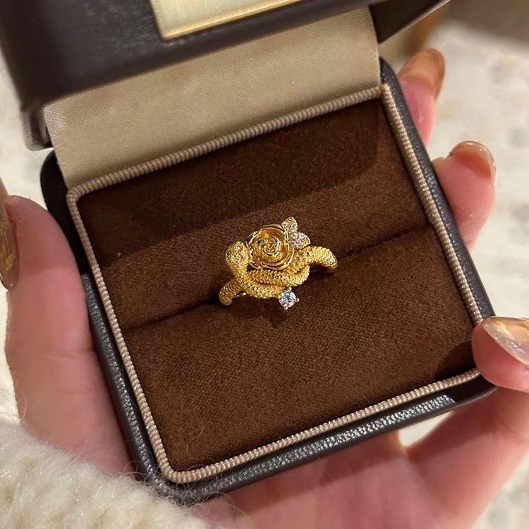 Snake and rose ring, women's niche design, high-end gold-plated, natal year, zodiac snake ring, national tide style4