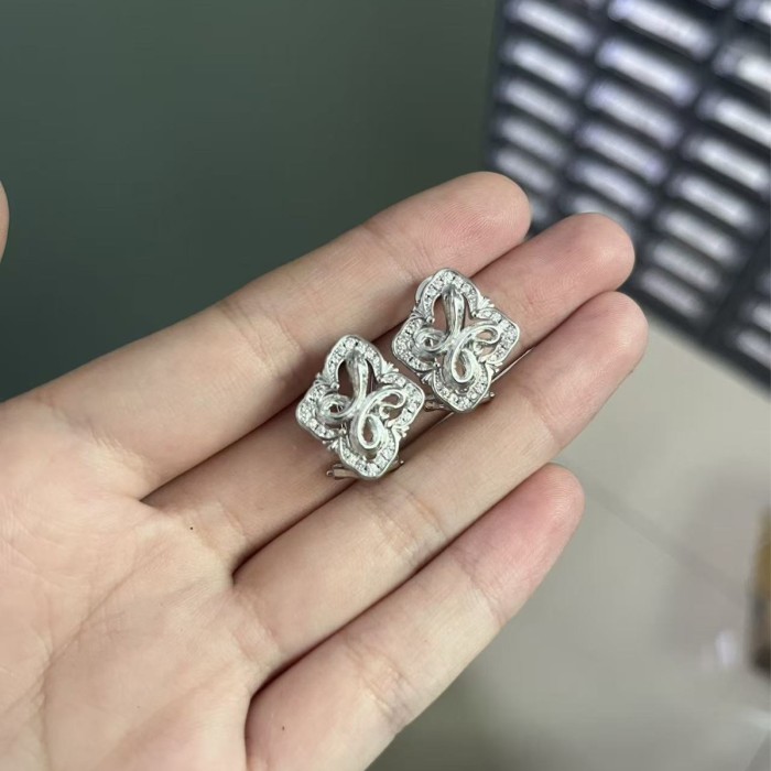 Four-leaf Clover and Snake-shaped Stud Earrings with Diamonds for Women,  Design in the Buche Style, Light Luxury and Fashionable Earrings