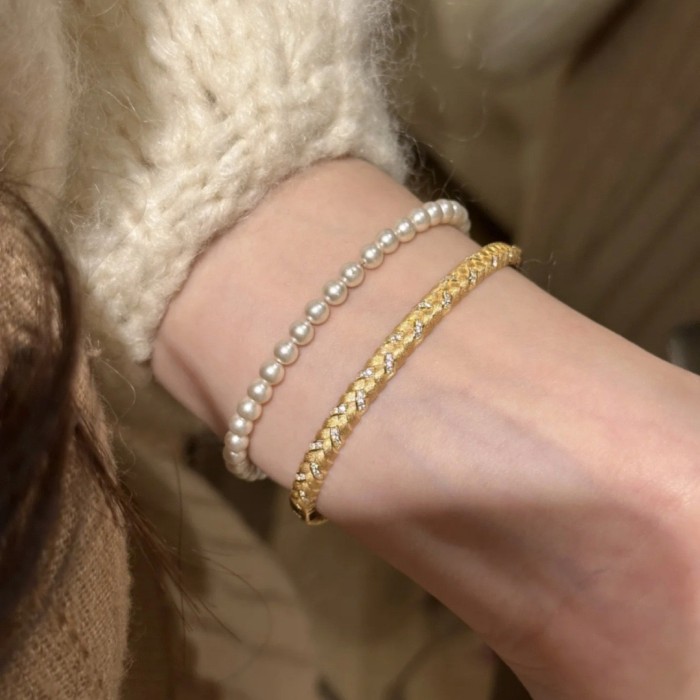 Italy~ Vintage French Brushed Wheat Ear Woven Bracelet Women's Niche Design Exquisite Fashion High Sense