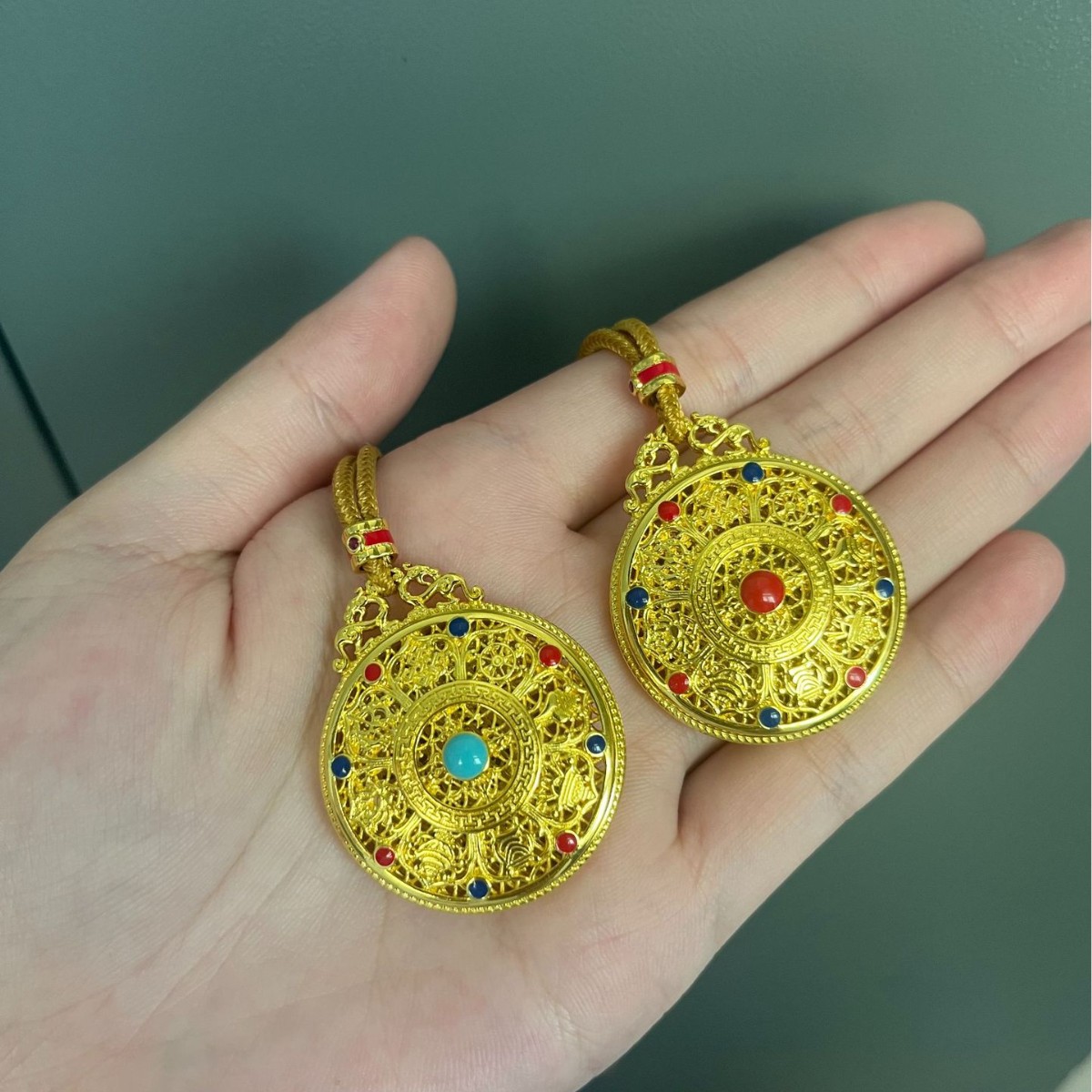 Hollowed-out Cloisonné Vajra Pestle, Eight Treasures Compass, Good Luck and Auspicious Necklace, Sweater Chain for Women4