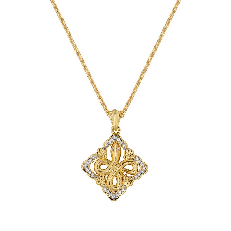 Vintage Brushed Snake Necklace, Palace-style Hollowed-out Four-leaf Clover Diamond-encrusted Chain for Women3