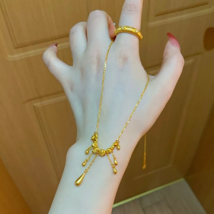 Palace - style Light Luxury Cat's - eye Tassel Drop Necklace, Simple Drop Chain