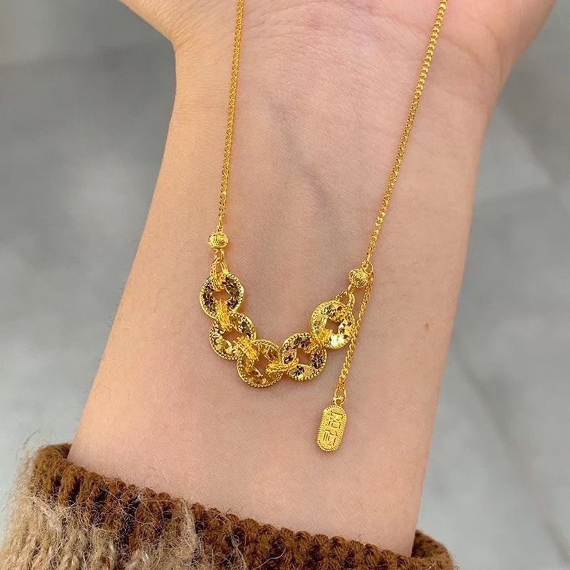 Gold Five-Emperor Coin Necklace, Retro and Luxury Light Necklace