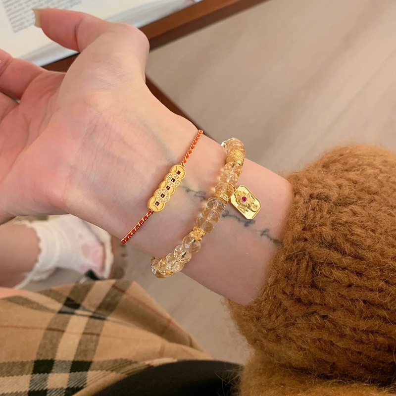 Gold five emperors coin woven rope bracelet women's new light luxury retro fashion design sense versatile hand jewelry3