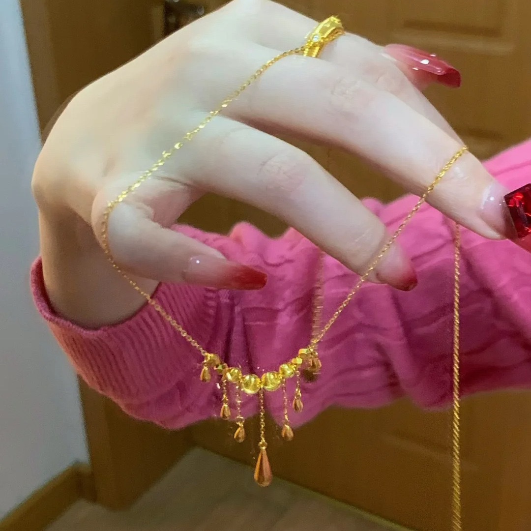 Palace - style Light Luxury Cat's - eye Tassel Drop Necklace, Simple Drop Chain2