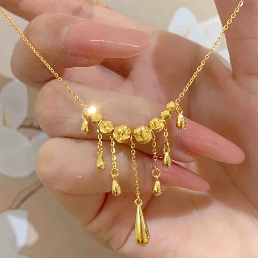 Palace - style Light Luxury Cat's - eye Tassel Drop Necklace, Simple Drop Chain