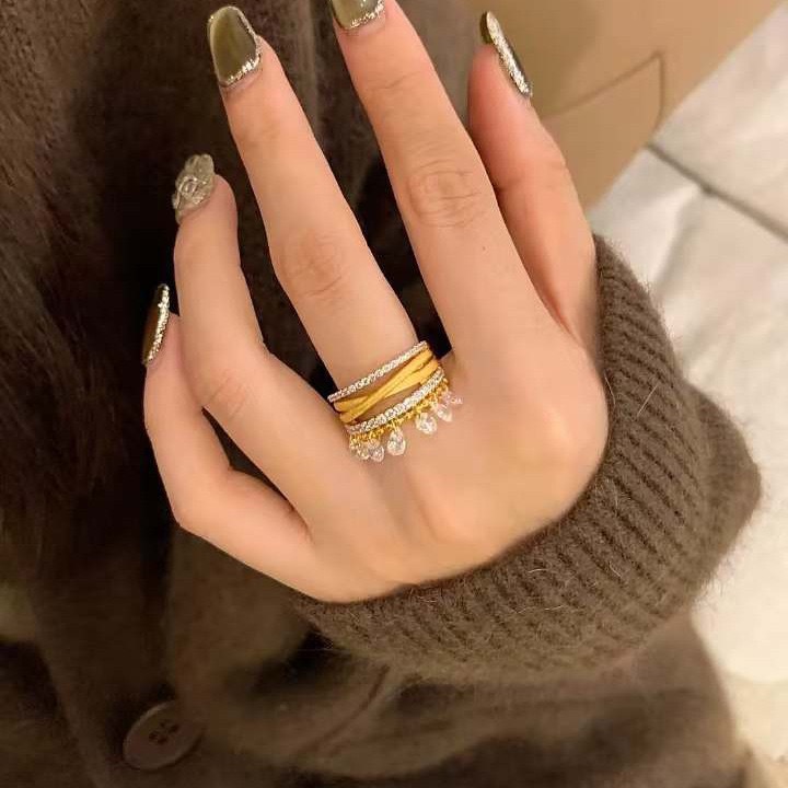 French retro bead curtain star curtain three-arm smart ring luxury inlaid with diamond brushed process light luxury tassel design3