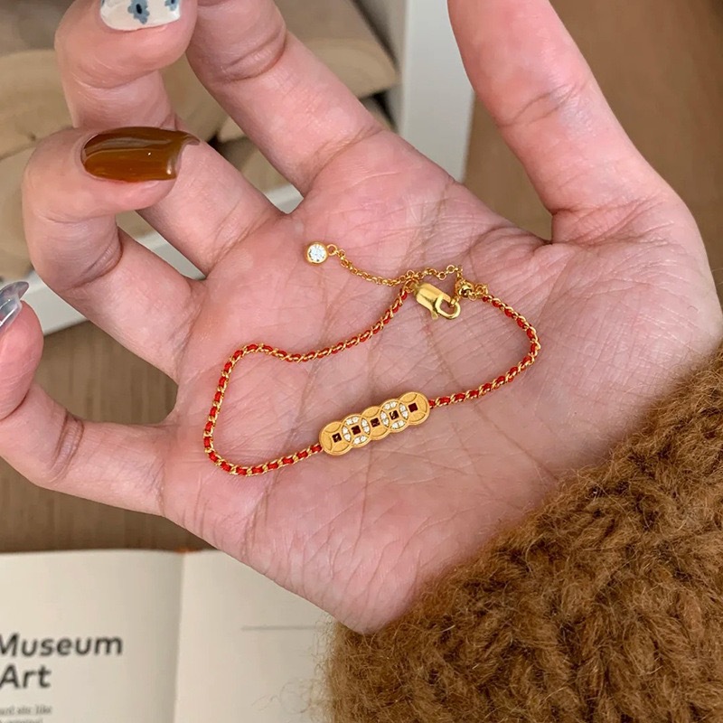 Gold five emperors coin woven rope bracelet women's new light luxury retro fashion design sense versatile hand jewelry