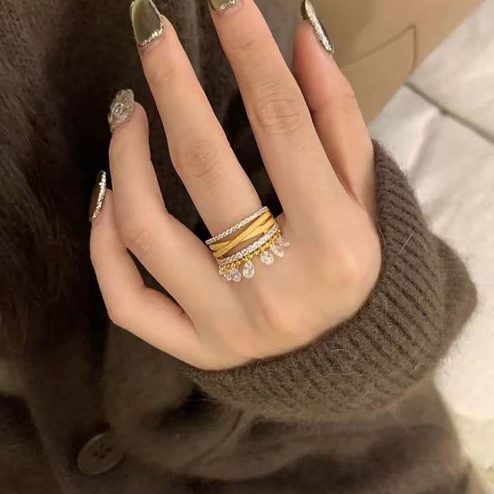 French retro bead curtain star curtain three-arm smart ring luxury inlaid with diamond brushed process light luxury tassel design4