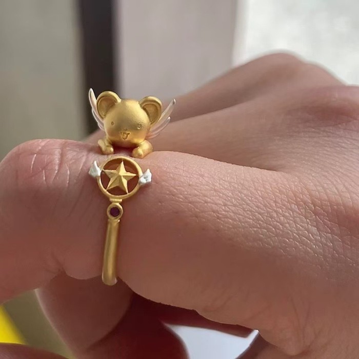 Popular cartoon ring female cute temperament commuter student open ring to give girlfriend girlfriend gift tide