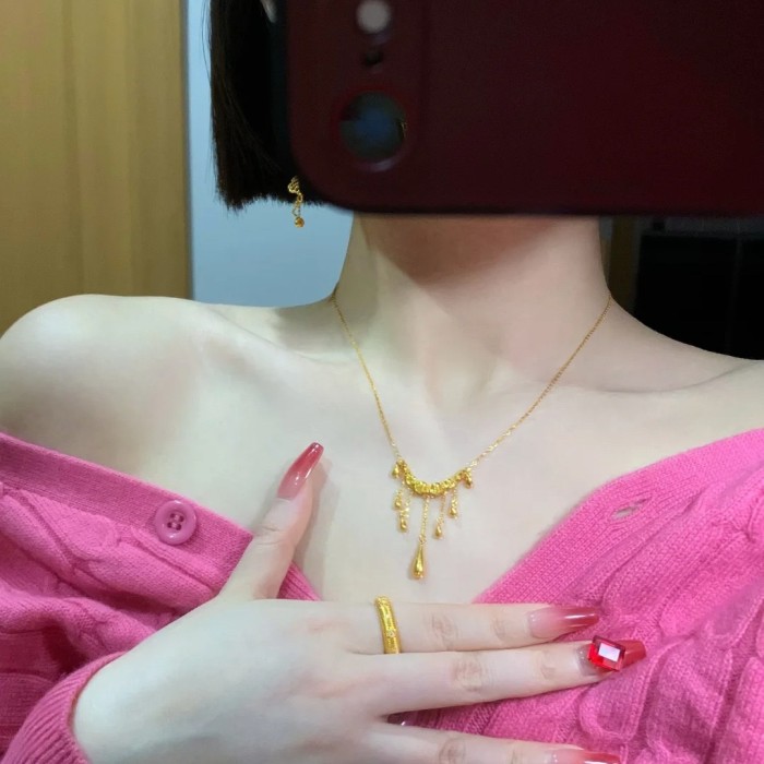 Palace - style Light Luxury Cat's - eye Tassel Drop Necklace, Simple Drop Chain