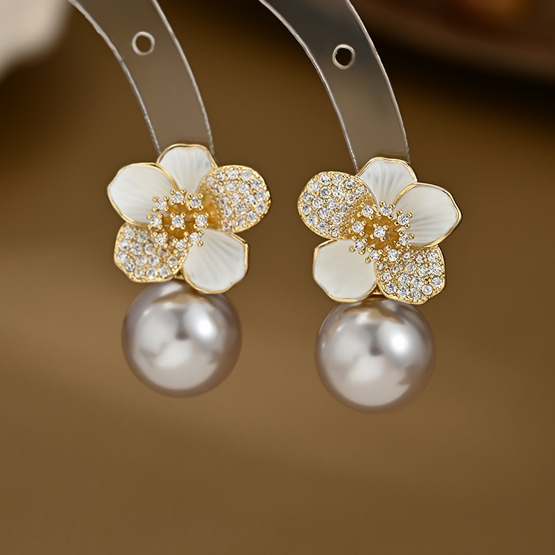 S925 Silver Needle Enamel Oil - dropping Camellia Stud Earrings for Women, High - end Pearl Earrings, Ear Jewelry3