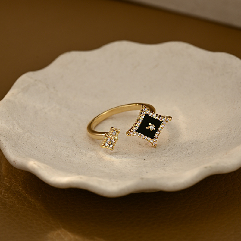 2025 New Style Real Gold Plated Micro-Inlaid Cubic Zirconia Star Ring for Women, with Simple Design, Versatile and Adjustable Band3