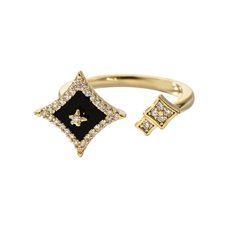 2025 New Style Real Gold Plated Micro-Inlaid Cubic Zirconia Star Ring for Women, with Simple Design, Versatile and Adjustable Band4