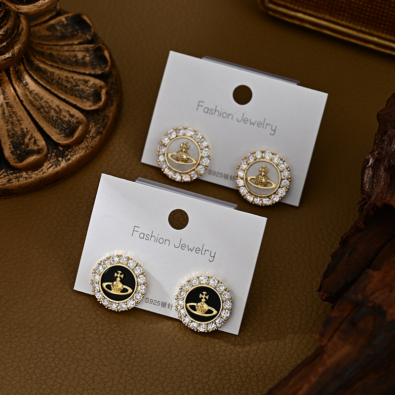 Designer and elegant ear accessories - versatile and niche planet - shaped round stud earrings. Factory - direct sales and wholesale