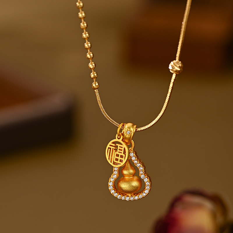2025 New Style Real Gold Plated Micro-set Cubic Zirconia Elegant Collarbone Chain for Women, High-end Gourd Necklace, Versatile