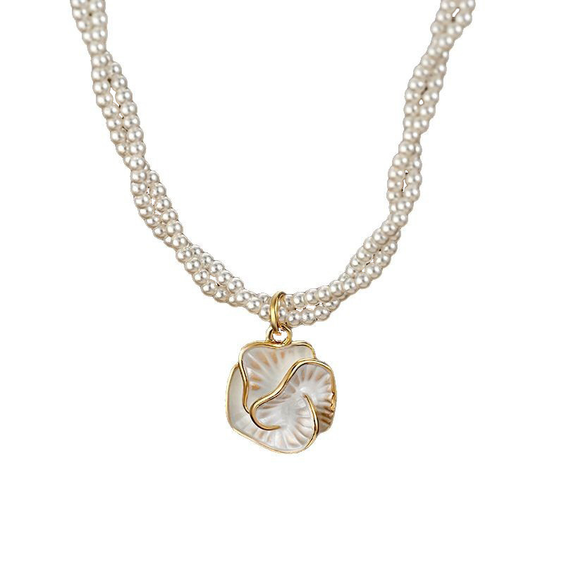 2025 New Retro French-style Pearl Collarbone Chain for Women, High-end Enamel Oil-dropping Camellia Necklace, Jewelry4