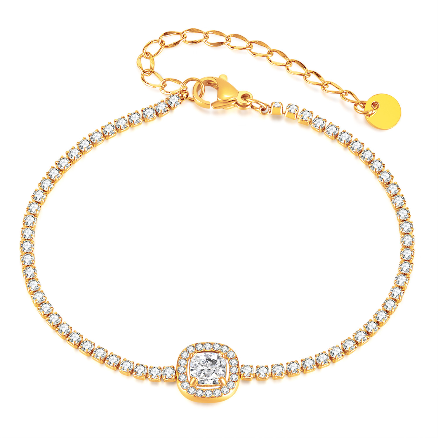 Elegant Niche High-End Feel Women's Bracelet Ins Stainless Steel Super Shiny Full Diamond Square Zircon Jewelry Wholesale