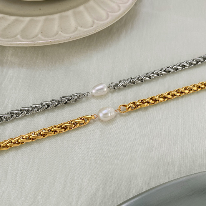 Style Stainless Steel Women's Bracelet Niche Light Luxury Design Chain Natural Freshwater Pearl Titanium Steel Jewelr...